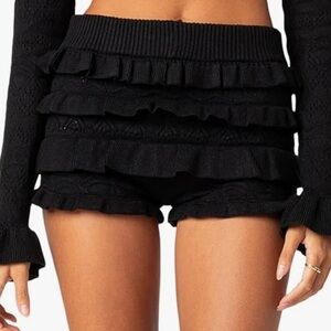 Black Ruffled Knit Shorts